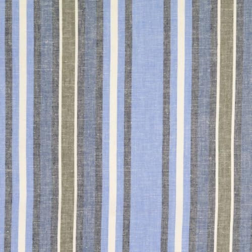 Halbleinen Meterware gemustert Streifen - Leinenstoffe bunt gestreift - Viskoseleinen, Leinengewebe - Leinen Viskose *Ab 50cm, Farbe: 005 Blau