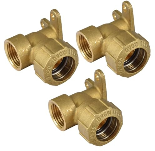 3 pezzi in ottone raccordo angolare da parete 90 ° 1/2 pollici filettatura interna, per tubo in PE da 20 mm come supporto da parete con piastra di montaggio per tubo dell'acqua in giardino o casa