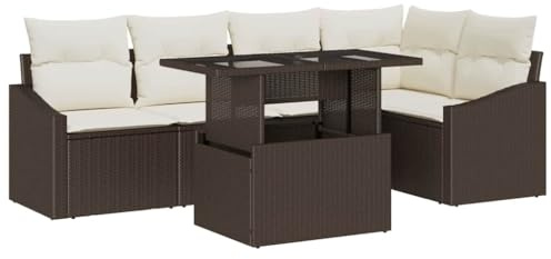 vidaXL Gartensofa-Set 6 STK. Braun und Creme Poly-Rattan