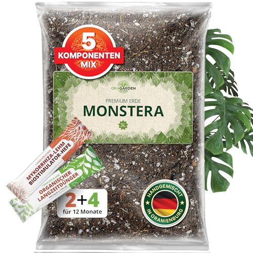 4L Monstera Erde Kit mit Dünger und Mykorrhiza für 12 Monate Pflegeset - Monstera Substrat mit Bodenaktivieren organisch Dünger für Pflanzen, Palmen, Blumen - 9 Komponenten Blumenerde