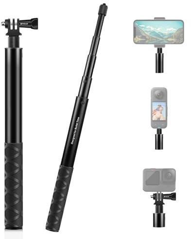 PULUZ Insta 360 Unsichtbarer Selfie-Stick 114cm, Verlängerung unsichtbares Einbeinstativ mit Adapterbasis & Doppelschraube für Insta360 One RS X2X3X4X5