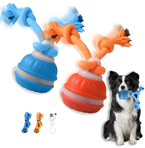 Supore 2 Stück Interaktives Hundespielzeug Elektrisch Spielball für Hunde, Moving Dog Ball für Hunde, Hundeball Intelligentes Hundespielzeug Ball mit Schnur