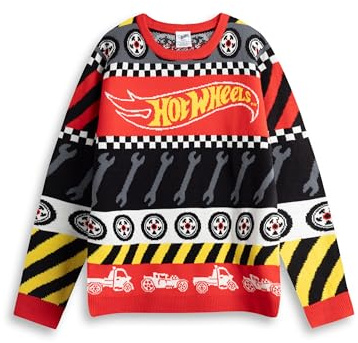 Hot Wheels Mens Multicoloured Tyre & Spanner Fairisle Christmas Jumper | Long Sleeve Crew Neck Holiday Wear | Festive Apparel for Christmas Celebrations Merch - X-Large