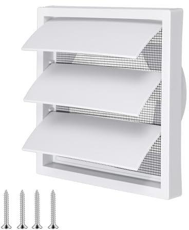 White External Air Vent Cover with Gravity Shutters for Exhaust Duct | Gravity Shutter Help Prevent Backdraft, Built-in Insect Guard Screen, Resistant Material, For Dryer, Bathroom Kitchen Exhaust