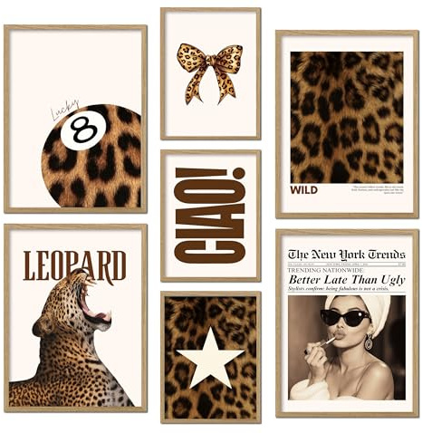 ag.art deco® 7er Set Poster Ohne Rahmen Wanddeko Wohnzimmer Modernes Design | Premium XXL Leoparden-Wandkunst Fashion Wandbild 7 Kugelposter Raumdekoration Leopardenmuster Geparden-Drucke Luxuriöse, Flur