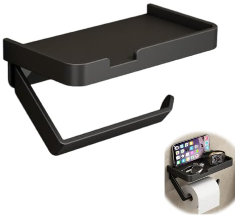 anneratteryer 1 Pezzi Porta Carta Igienica Porta Rotolo Da Cucina,Opzioni di Montaggio Autoadesive e Perforate.può Contenere Fazzoletti di Carta e Altri Oggetti. Dimensioni:17.6 × 9.5 Cm,Colore: Nero.
