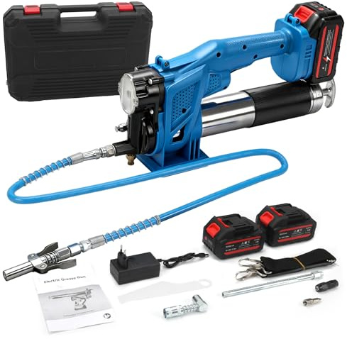 Ingrassatore a Batteria, 4,6 oz/min 12000 PSI Pistola per Grasso Elettrica, Tubo Flessibile da 39,4”, Adattatore a 90°, 3 Testina Ingrassatore, Progettata per Macchinari Pesanti (Con batteria)