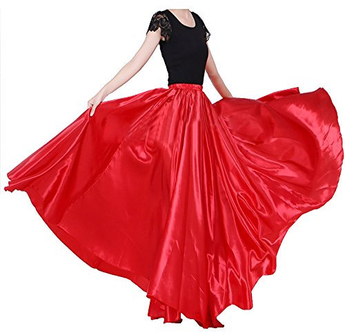 BACKGARDEN Eleganter Satin-Rock für Damen, 20 Meter, lang, für Ballsaal, Bauchtanz, Performance-Kostüm, Rot/Ausflug, einfarbig (Getaway Solids), Einheitsgröße