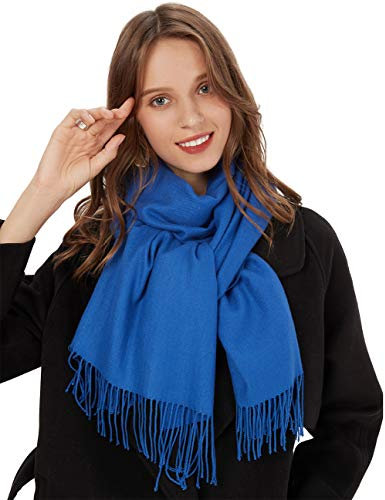 MaaMgic Schal Damen Warm Winter Herbst unifarben Baumwolle mit quasten/fransen, 40+ Farben Einfarbig & Kariert Pashmina xl Stola Schals MEHRWEG,Königsblau