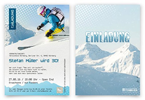 60 x Einladungskarten Geburtstag Skipass mit eigenem Foto Apres Ski Hüttengaudi