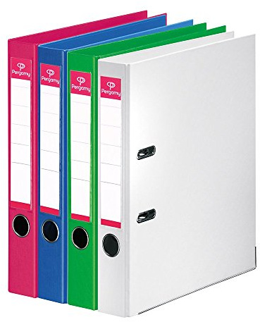 Pergamy 900881 Ordner Vollkunststoff A4 5cm sortiert 10er Set 1x weiß, 3x hellblau, 3x türkis, 3x rosa