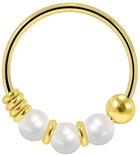 Monster Piercing 9K Feste Gelbe Gold dreifache Perle Kugel 22 Gauge Hoop Nase Piercing Ring Schmuck