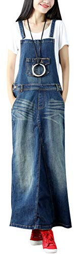Bigassets Donna Senza Maniche Denim Tuta Vestito Gonna Lunga a Sospensione Style 2