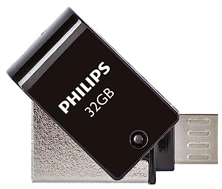 Philips USB Stick 32GB Dual Connector USB 3.1 y Micro USB Flash Drive para PC, portátil, Ordenador, (Android) Smartphone, Tablet Small Reads up to 23MB/s Black