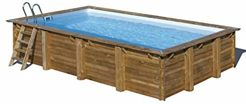 Gre KPBRC620 KPBRC620-Piscina Rectangular SUNBAY 618 x 320 x 130 cm Con escalera Ext. Madera/Int. Acero inoxidable y filtro de Arena 10 m3/h