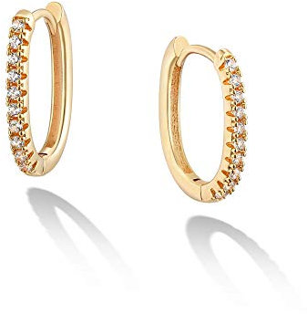 Orecchini da donna a forma di mezzaluna in oro 14 carati con zirconi cubici delicati e ipoallergenici in metallo, NA., Metallo, NA.