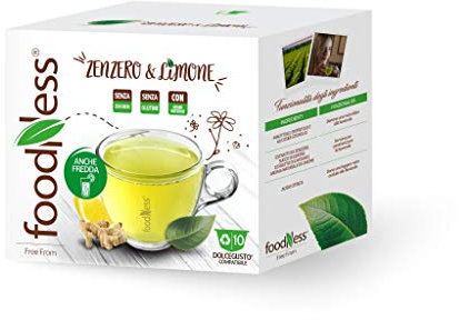 foodNess - 1 Box da 10 Capsule Vegan di Zenzero & Limone, Capsule Compatibili con Sistema Dolce Gusto, Solubile per Bevanda al Limone e Zenzero Senza Glutine e Zuccheri