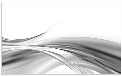 ARTLAND Spritzschutz Küchenrückwand Küche Herd Glas mit Motiv 100x60 cm Design Rückwand Bad Modern Abstrakt Kunst Welle Grau S7KX