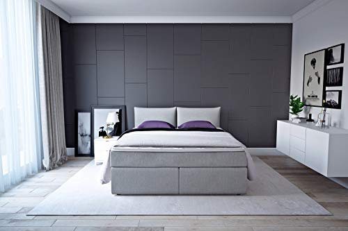 Betten Jumbo Noble Boxspringbett (H3 Grau, 180 x 200 cm mit Bettkasten + V2 Topper)