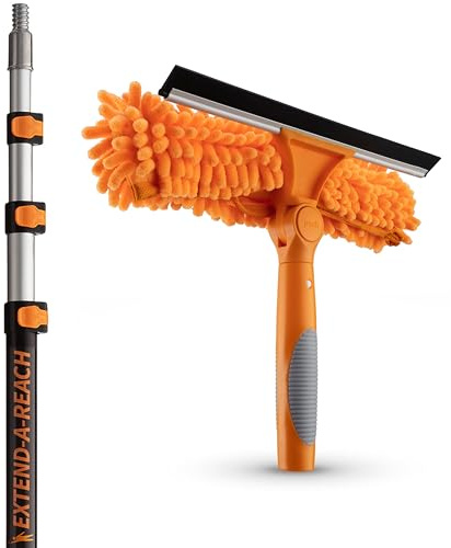 1.2-3.7m (4-12 ft) Window Cleaning Kit with Extension Pole (6.1m+ Reach) // Window Cleaning Pole & Window Squeegee with Telescopic Extension Pole // Best Indoor Outdoor Window Cleaning Equipment