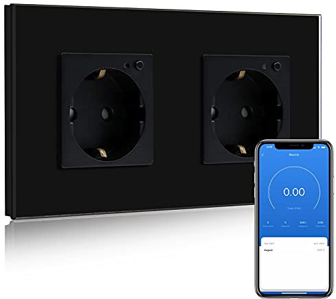 BSEED WLAN Smart Steckdose 16A mit Strommessung,2 Fach Intelligente Steckdose mit Verbrauchsmessung und Energiekosten-Messer,arbeitet mit Amazon Alexa,Google Home,Timerfunktion Schwarz