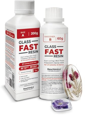 Resina trasparente rapida, effetto vetro - Ideale per gioielli, finiture e decorazioni fai-da-te, DIY. Resina liquida colorabile e facile da usare - Glass Fast Resin (260 gr)
