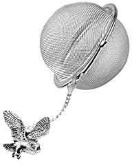 B19 Barn Owl English Pewter on a Tea Leaf Infuser Stainless Steel Sphere Strainer