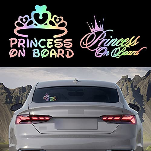 TOMALL 2 Stück Princess On Board Aufkleber für Autofenster Vinyl Wasserdichte selbstklebende Princess Crown Decals für Auto Truck Stoßstange Kofferraum Dekoration (Gradient)