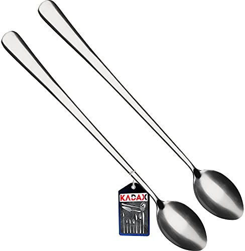 KADAX Lange Löffel aus Edelstahl, 2er Set, Löffel für Latte, Drinks, Eis, Longdrinklöffel, Cocktaillöffel, Dessertlöffel, Spülmaschinenfest (L: 21,4cm, Silber)