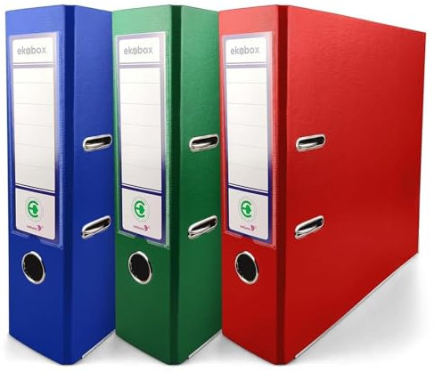 Netuno 3 Stück Ring-Ordner Blau Rot Grün DIN A4 Ekobox 2-Ring-Mechanik 8cm Ringbuch a4 2 Ringe Plastikordner bunt Ordner Schule Büro Studium Dokumentenordner Pappordner office folder