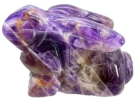 Neyisaa Handgeschnitzter Stein sitzender Hase Statue, heilender Kristall Hase Tier Figuren Skulptur Taschensteine Heimdekoration Ostertag Geschenk 5,1 cm, Amethsyt
