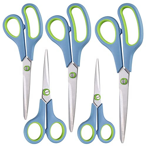 CCR Schere,Edelstahlklingen Soft-Grip Scheren Set,Bastelschere Geeignet für Zuhause, Büro und Schule,Satz von 5(blau)