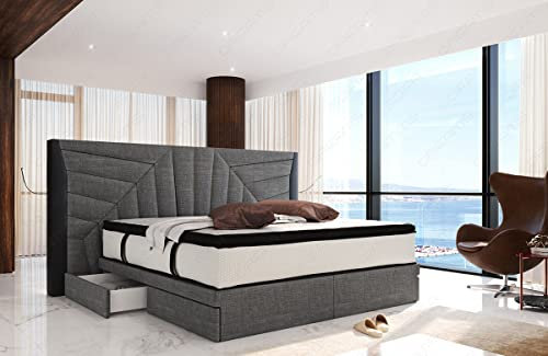 Sofa Dreams Boxspringbett Monaco in Strukturstoff Polsterbett mit Stauraum und LED Beleuchtung Kopfteil mit USB-Anschlüssen (140 x 200 cm, Grau-Schwarz h5)