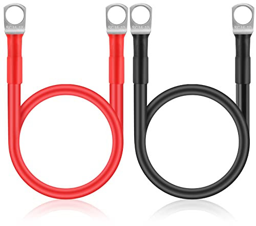 Thlevel 2pcs Bateria Cables Inversores 30cm 5AWG 16mm² con Terminales de Anillo para Camión Motocicleta Marino