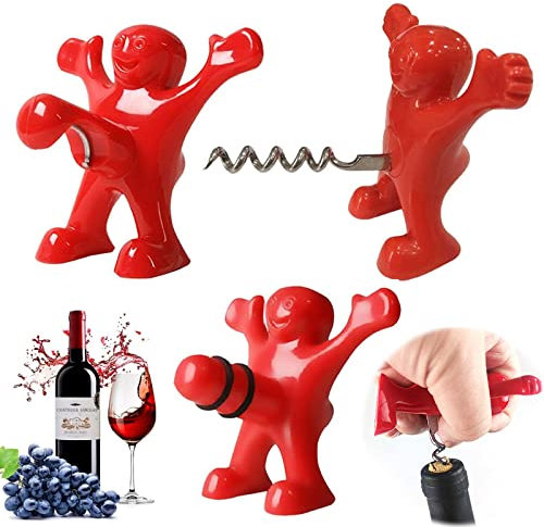 Lot de 3 Tire Bouchon à Vin Amusant, Bouchon de Bouteille de Vin, Décapsuleur de Vin Nouveauté, Ensemble de Bouchons, Tire-Bouchon et Bouchons de Bouteilles de Vin