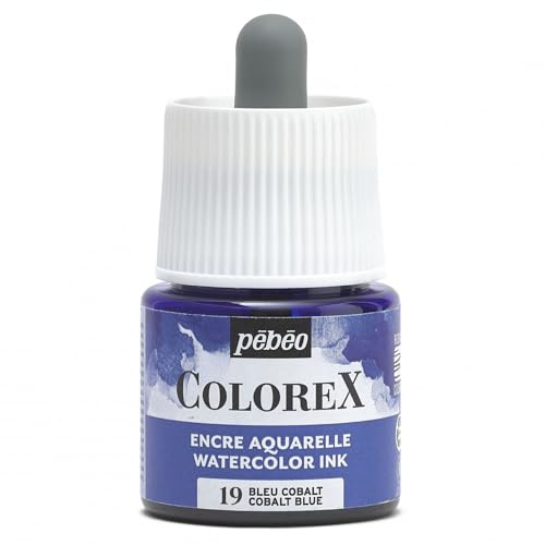 Pébéo - Colorex Tinte 45 ML Kobaltblau - Aquarell Tinte Pébéo - Kobaltblau Tinte mit samtigem Finish - Zeichentusche Multi-Tool Alle Medien - 45 ML