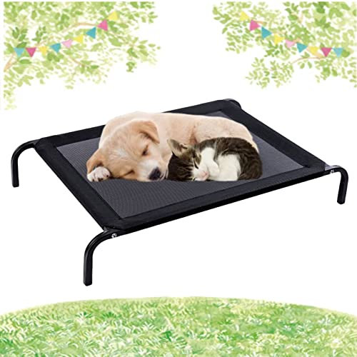 VickyHome Small Elevated Dog Bed, Outdoor Raised Dog Cot Bed Anti Chew Dog Bed with Durable Metal Frame & Breathable/Washable Mesh, Easy Clean & Assemble, Lightweight & Portable Design, Black