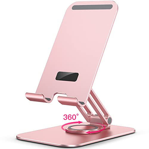 JETech Supporto Tablet, Regolabile Girevole Scrivania Titolare con 360 Gradi Rotante Base, Pieghevole Culla per iPad/iPad Pro/Air/Mini, Galaxy Tab A8/A7 Lite/A7/S8/S7, Tab/Phones(4-13), Oro Rosa