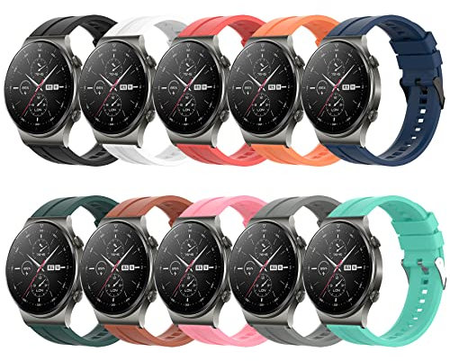MIJOBS 10PCS Cinturini per Huawei Watch GT 2 Pro Cinturino di Ricambio Compatibile con Orologio Huawei Watch GT3 46mm/GT2 46mm, Huawei Watch 3, Huawei Watch 3 Pro Cinturino in Silicone 22mm Bracciale
