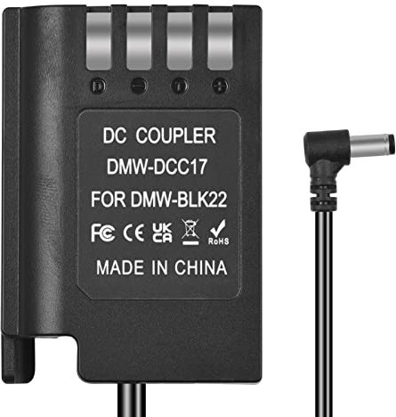 Andoer DMW-DCC17 Dummy Battery with DC Plug Straight Cable DC to DMW-BLK22 Dummy Battery Coupler Accessories Replacement for Panasonic LUMIX S5 DC-S5 DC-S5K DC-S5GK GH6 Cameras
