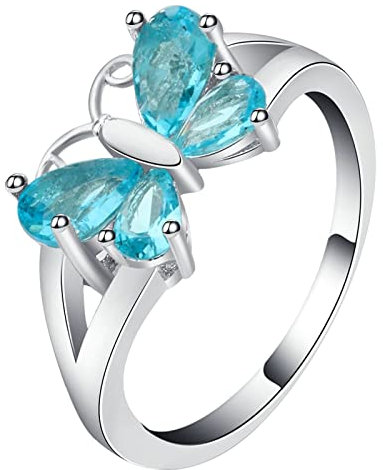 Hoisy Eheringe Vintage, Bintage Ringe Schmetterling Eingelegter Zirkon Silber Birne Größe 57 (18.1)