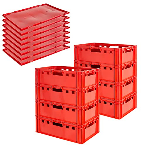 Kingpower Fleischkiste E2 mit Deckeln Fleischkiste Rot Fleischerkiste Fleischkisten Kiste Fleischkiste Eurobox Lebensmittelecht 60 x 40 Metzgerkiste Auswahl, Anzahl:8