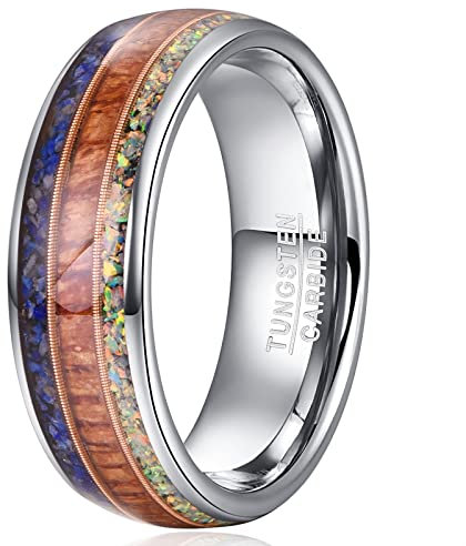 Corato 8mm Herren Wolfram mit Blauer Lapislazuli & Koa Holz & Zerkleinerter Opal Wolfram Ring Größe 60(19.1)