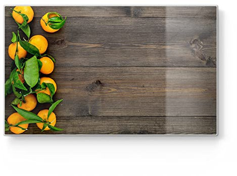 DEQORI Frühstücksbrett Glas | klein 23x14 cm | Motiv Orangen auf Holzbrettern | Design Schneidebrett für Küche | Frühstücksbrettchen antibakteriell & rutschfest | Glasplatte & Servierplatte