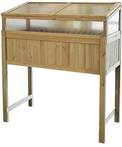 H confort xl Jardiniere Carre Potager avec Serre en Bois Naturel 120x54x120 cm Bois de Sapin