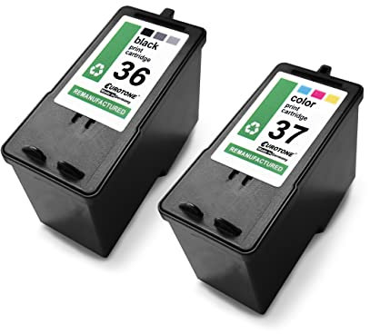 Eurotone 2er Set Tintenpatronen kompatibel für Lexmark 36XL 18C2170E 37XL 18C2180E ersetzt Z2400 Z2410 Z2420-1x Black & 1x Color