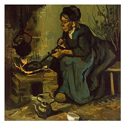 JDRC Vincent Van Gogh-Bauernfrau Kochen am Kamin Leinwand Poster Schlafzimmer Dekor Sport Landschaft Büro Zimmer Dekor Geschenk Rahmen: 50 x 50 cm