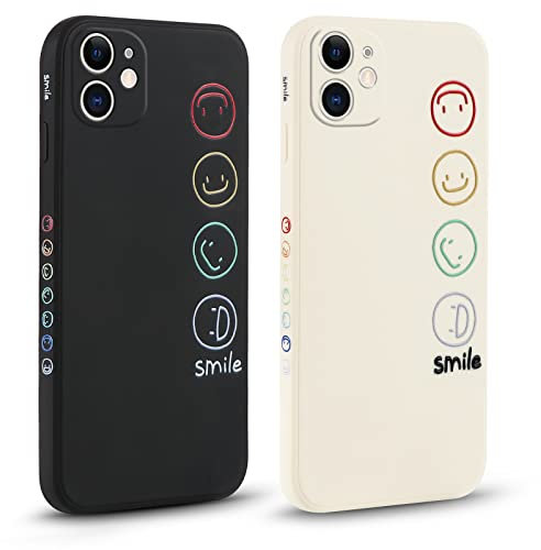 Pnakqil 2 stück Handyhülle für Apple Phone 12 6.1,Hülle Süßes Bemaltes Muster Smile Face Design Case Weiche Tasche für Damen Geschenk Modische TPU Dünn Stoßfeste Kameratasche Schutzhülle für Phone12