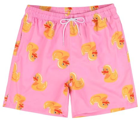 MADHERO Herren-Badehose mit lustigem Muster, mit Netzfutter, Badeshorts, Rosa Ente, Medium