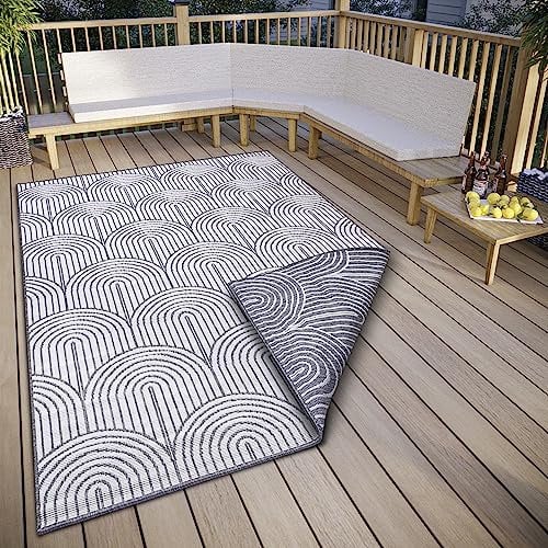 Hanse Home Pangli Outdoor Teppich Wetterfest – Wendeteppich Skandinavischer Boho Style Wasserfest Einfarbig Geometrisch 3D-Effekt für Garten, Balkon, Terrasse, Wohnzimmer – Silber, 240x330cm